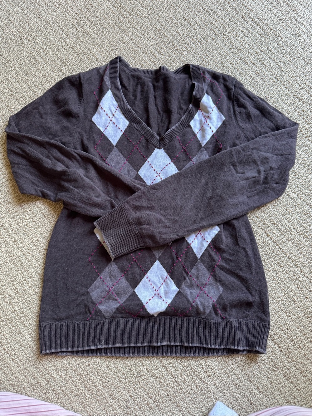 Classic Brown Argyle V-Neck Sweater